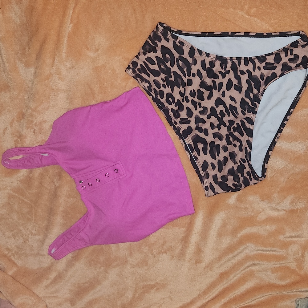 Hot pink and leopard bikini